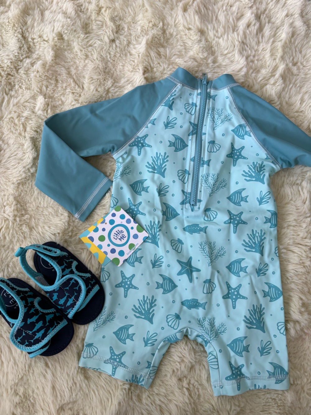 Little Me 2T - Sea-Print Long-Sleeve Rashguard One-Piece